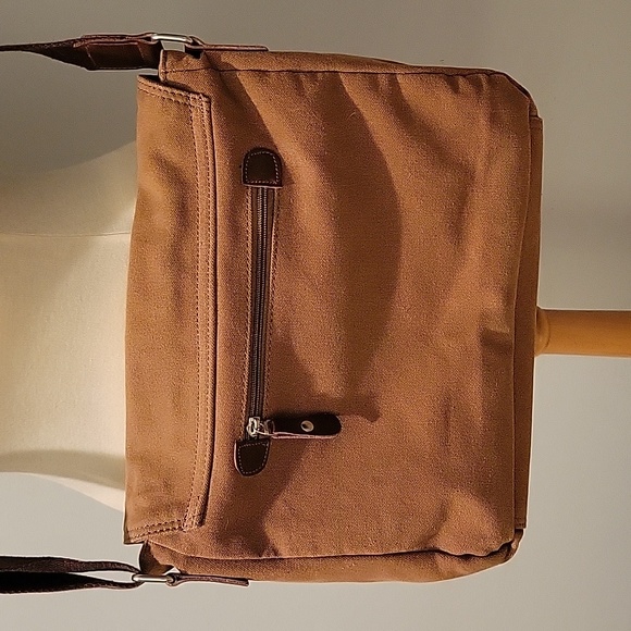 Augur Strauss & Co Unisex Brown Canvas Messenger Bag - Picture 2 of 5